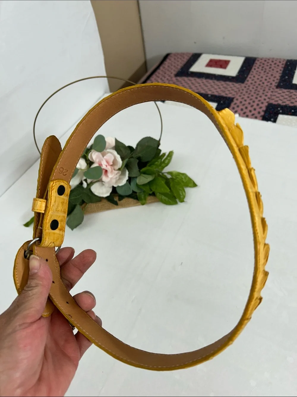Kids Croc-Embossed Yellow Leather Belt Strap